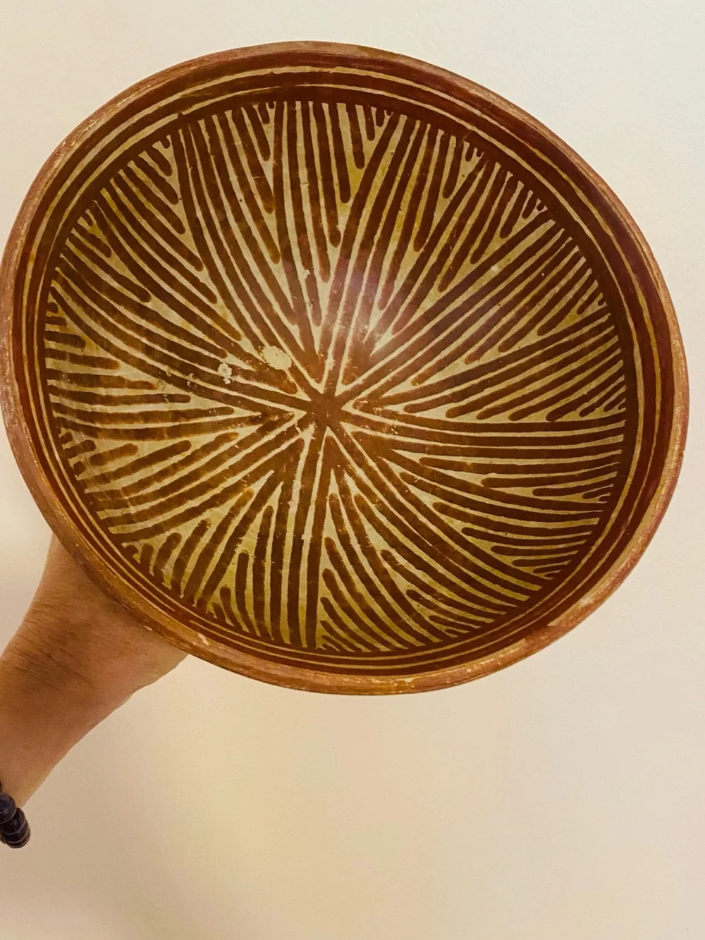 Vintage pottery footed bowl with small chip